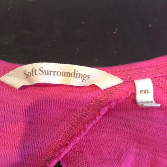 Soft Surroundings bright pink keyhole back v neck top size Petite Extra Large XL - Picture 6 of 13
